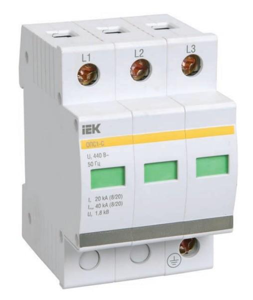 Ограничитель импульсных перенапряжений  3П  400B  20-40кА  IEK  ОПС1-С