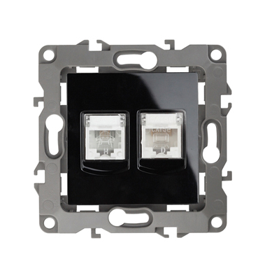 ЭРА  Эра12  Чёрный  Розетка информационная + телефонная RJ45+RJ11,  12-3109-06