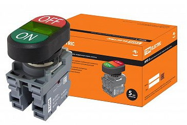 Кнопка двойная TDM MPD3-11G (зеленая/красная) (LED) в сборе d22мм/220В (ON/OFF)  линза зеленая