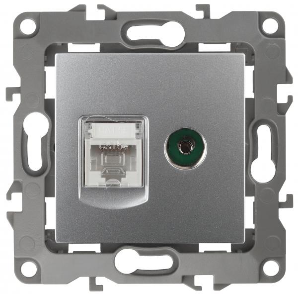 ЭРА  Эра12  Алюминий  Розетка информационная RJ45+TV,   12-3110-03