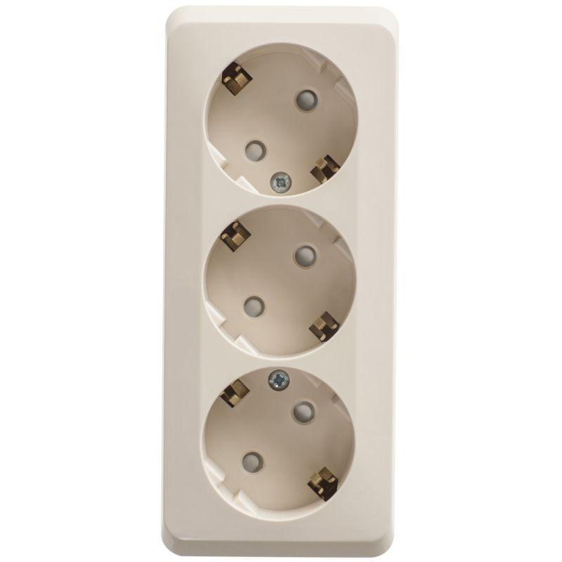 Розетка 3-м ОП Этюд 16А IP20 250В с заземл. защ. шторки крем. SchE PA16-012K