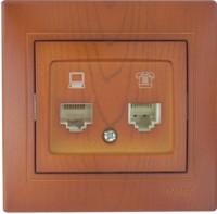 Lezard  Mira  Сосна Розетка компьютерная+телефонная CAT5 скрытая установка Fixline 701-0801-143
