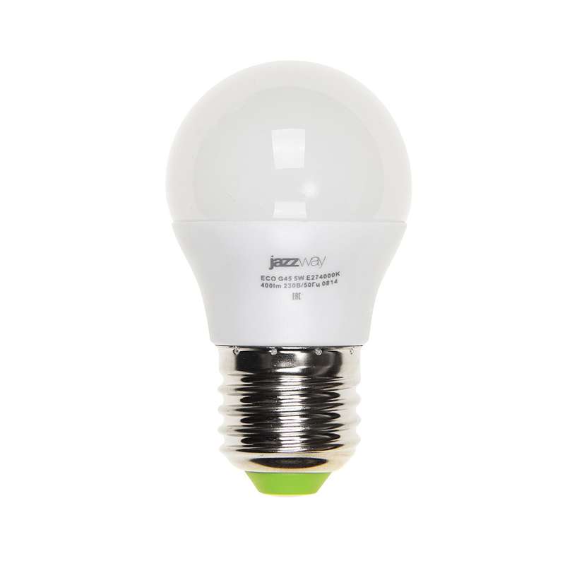 Лампа светодиодная PLED-ECO 5Вт G45 шар 3000К тепл. бел. E27 400лм 220-240В JazzWay 1036957A