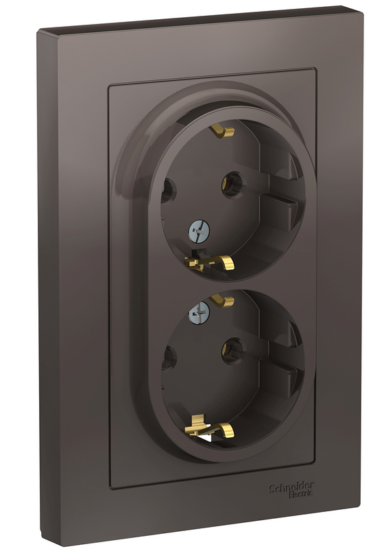 Schneider Electric AtlasDesign Мокко  Розетка 2-местная с заземляющими контактами, 16А, в сборе ATN000624