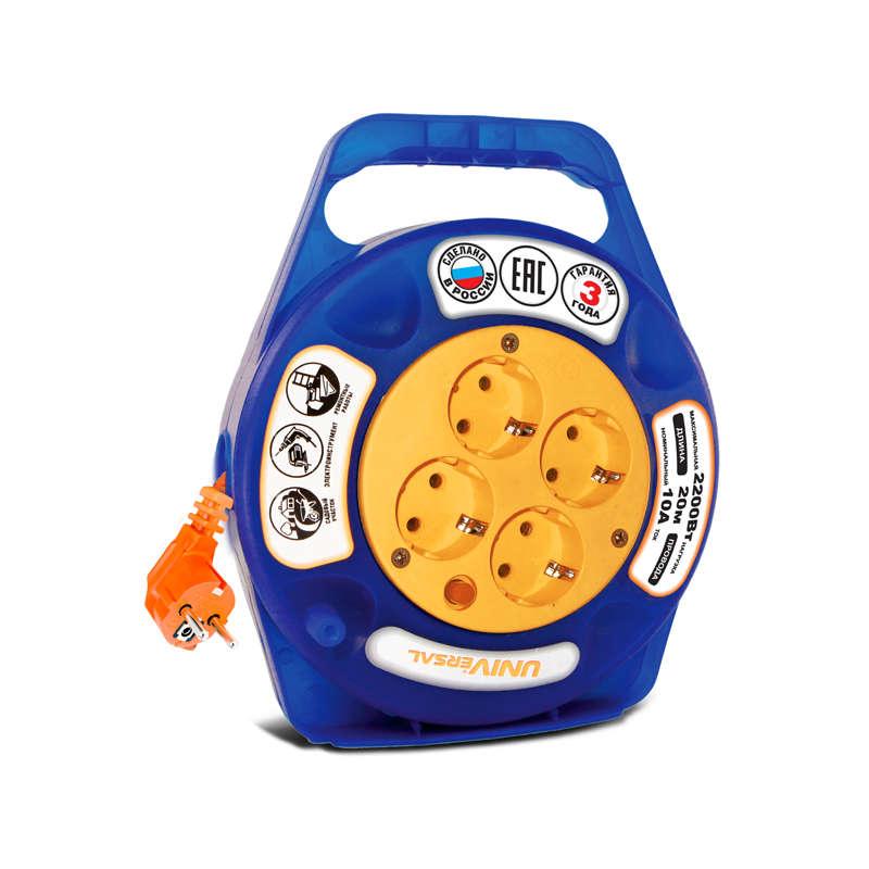 Удлинитель в закрыт. корпусе 4х20м с заземл. 6А IP20 У10-015 термо ПВС 3х0.75 защ. шторки UNIVersal 1672