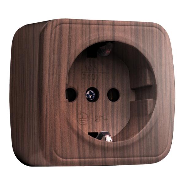 EKF  Минск  Тёмное Дерево Розетка 1-местная открытая установка 16А с заземляющими контактами EGR16-028-40