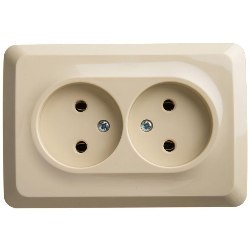 Розетка угловая 2-м ОП Этюд 16А IP20 без заземл. без защ. шторок крем. SchE PA16-105K