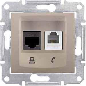 Schneider Electric Sedna Титан Розетка механизм телефоная + компьютерная RJ11 + RJ45 категория 5е, неэкранированная UTP с пружинными зажимами IP20 скрытая установка SDN5100168