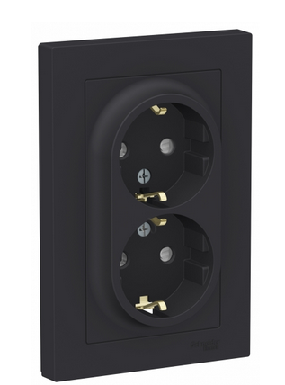 Schneider Electric AtlasDesign Карбон  Розетка 2-местная с заземляющими контактами со шторками 16А, в сборе ATN001026