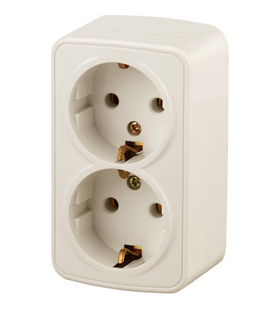 ЭРА Intro  Polo  Слоновая Кость  Розетка 2х2P+E Schuko, 16A-250В, открытая установка Б0036131
