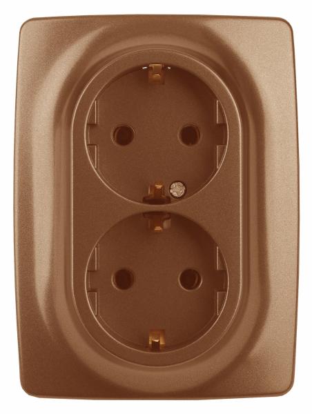 ЭРА  Эра12  Медь  Розетка 2X2P+E Schuko со шторками 16A-250В, IP20 12-2108-14