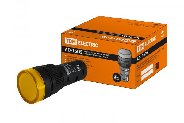 Лампа AD-16DS(LED) матрица d16мм желтый 12В AC/DC TDM
