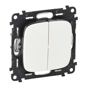 Legrand  Valena  ALLURE Белый Выключатель 2-клавишный 10А 250В с лицевой панелью, безвинтовые зажимы 752705