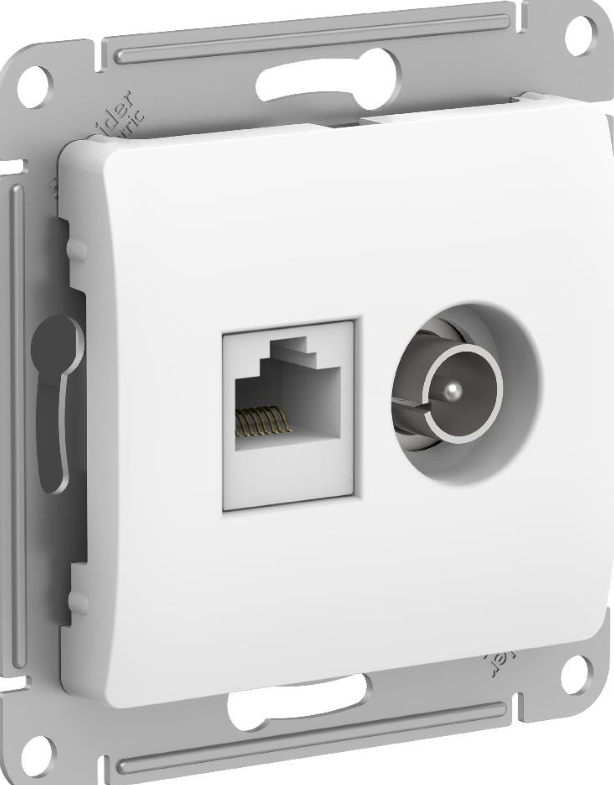 Schneider Electric GLOSSA Белый Розетка механизм двойная ТВ + компьютерная RJ45, категория 5Е,GSL000189