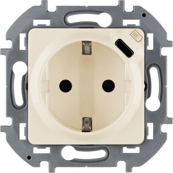 Legrand INSPIRIA Слоновая кость Розетка 1-местная с заземляющими контактами с USB C IP20 скрытая установка 673771