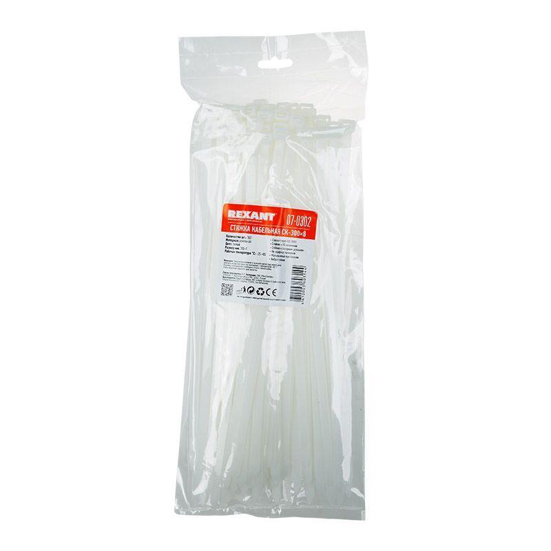 Хомут кабельный 7.6х300 нейл. бел. (уп.100шт) Rexant 07-0302