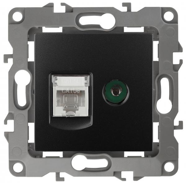 ЭРА  Эра12  Антрацит  Розетка информационная RJ45+TV,  12-3110-05