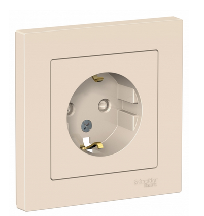 Schneider Electric AtlasDesign Бежевый Розетка с заземляющими контактами со шторками 16А, в сборе ATN000244