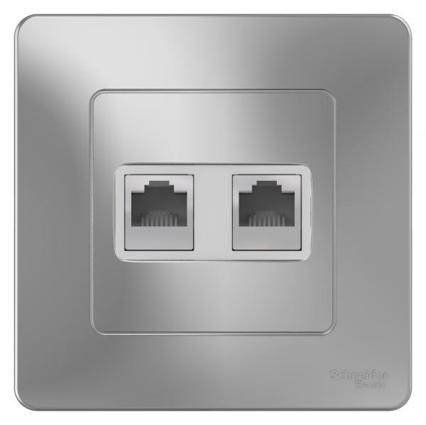 Schneider Electric  BLANCA  Алюминий  Розетка 2-местная: компьютерная  RJ45, категория 5E + телефонная. RJ11,  скрытая установка  BLNIS045113