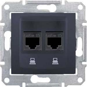 Schneider Electric Sedna Графит Розетка механизм компьютерная 2-местная RJ45 категория 6, экранированная STP с пружинными зажимами IP20 скрытая установка SDN5000170
