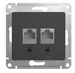 Schneider Electric Glossa Антрацит Розетка 2-местная компьютерная RJ45+RJ45, категория 5E, механизм IP20 скрытая установка GSL000785KK