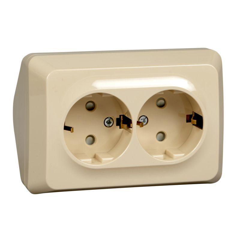Розетка угловая 2-м ОП Этюд 16А IP20 250В с заземл. защ. шторки крем. SchE PA16-108K