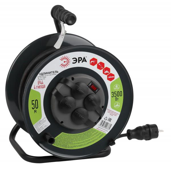 Удлинитель силовой ЭРА RMx-4es-3x1.5-50m-IP44(KG) на м. катушке c/з 4 гн 50м КГ 3х1.5
