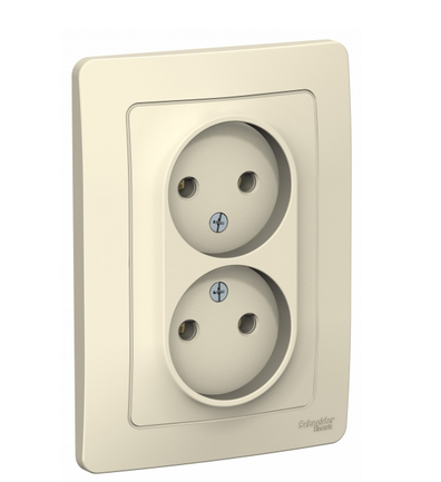 Schneider Electric  BLANCA  Молочный  Розетка 2-местная без заземляющих контактов без шторок, 16А, 250В, скрытая установка BLNRS000022