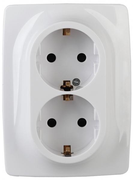 ЭРА  Эра12  Белый  Розетка 2X2P+E Schuko со шторками 16A-250В, IP20 12-2108-01