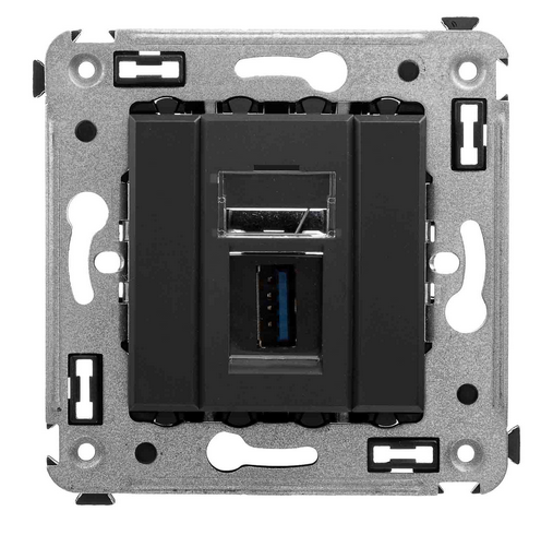USB 3.0 розетка одинарная в стену, тип А-А, "Avanti", "Черный матовый"