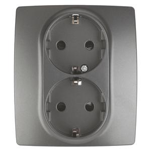 ЭРА  Эра12  Графит  Розетка 2X2P+E Schuko со шторками 16АХ-250В 12-2104-12 Б0019331
