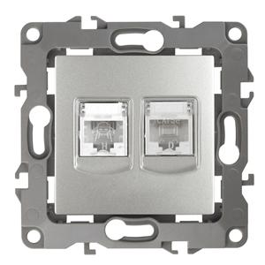ЭРА  Эра12  Алюминий  Розетка информационная + телефонная RJ45+RJ11,  12-3109-03