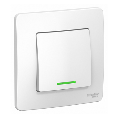 Schneider Electric  BLANCA  Белый  Выключатель 1-клавишный (cхема 1) с подсветкой 10А, 250B, IP20  скрытая установка BLNVS010111