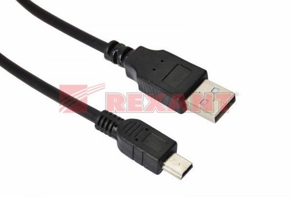 Шнур  mini USB (male) - USB-A (male)  0.2M  черный  REXANT 18-1131-2