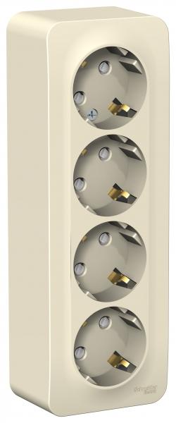 Schneider Electric BLANCA  Молочный Розетка 4-местная с заземляющими контактами со шторками  изолированные пластины 16А, 250В открытая установка BLNRA011412