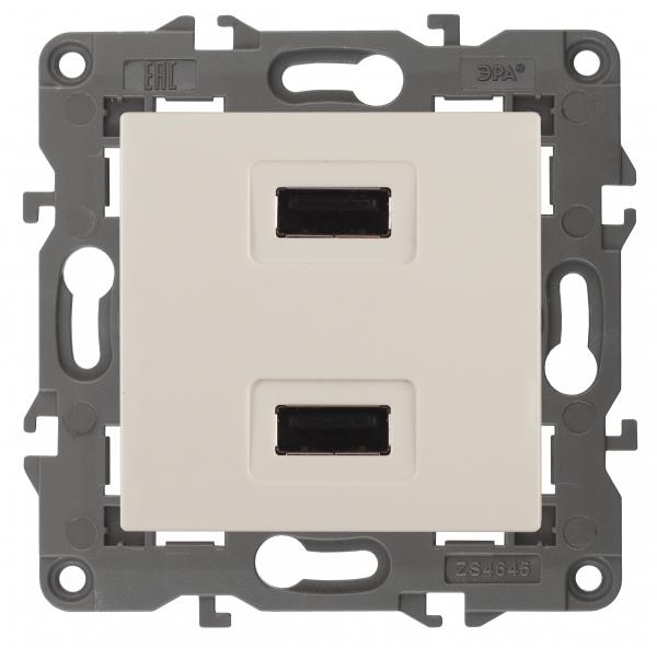 ЭРА  Elegance  Слоновая Кость  Устройство зарядное USB, 230В/5В-2100мА, IP20 14-4110-02