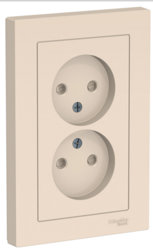 Schneider Electric AtlasDesign Бежевый Розетка 2-местная без заземляющих контактов со шторками16А, в сборе ATN000222