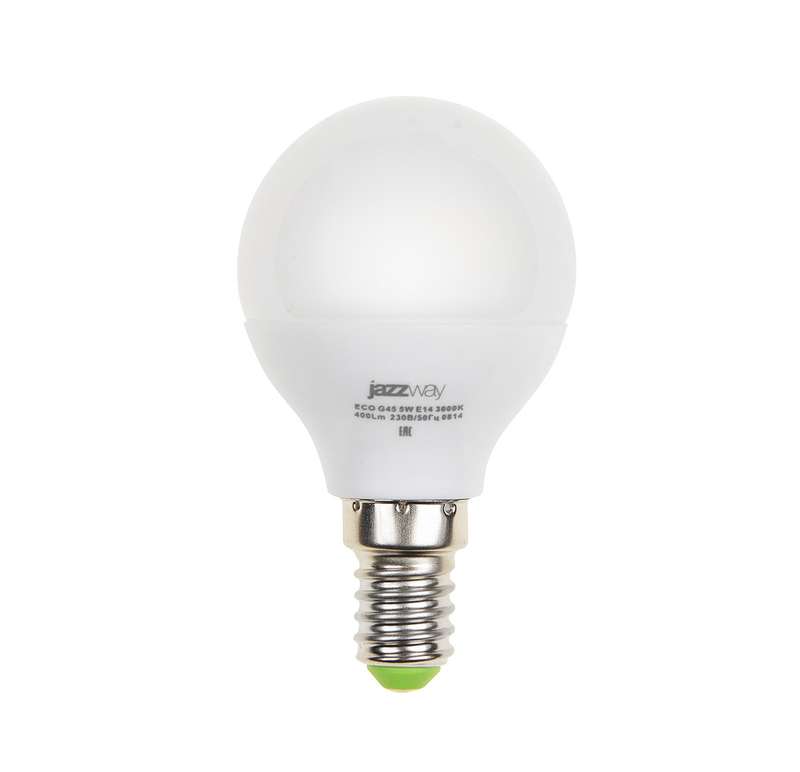 Лампа светодиодная PLED-ECO 5Вт G45 шар 4000К нейтр. бел. E14 400лм 220-240В JazzWay 1036926A