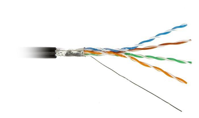 Кабель витая пара F/UTP кат.5e 4х2х24AWG solid PE OUTDOOR FUTP4-C5E-S24-OUT-PE-BK-500 черн. 500м (м) Hyperline 49110