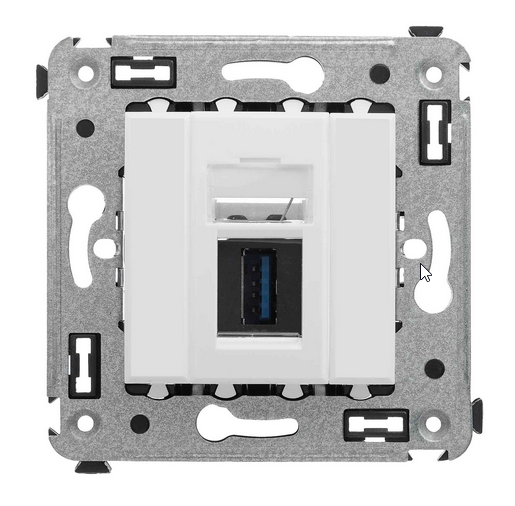 USB 3.0 розетка одинарная в стену, тип А-А, "Avanti", "Белое облако"