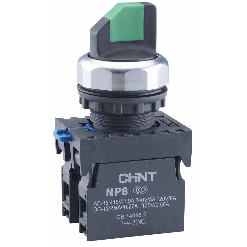 Переключатель с подсветкой NP8-11XD/213 2 полож. с фиксацией 1НО+1НЗ зел. AC 110В-230В(LED) IP65 (R) CHINT 667149
