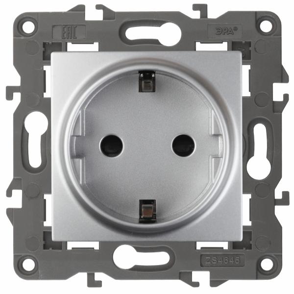 ЭРА  Elegance  Алюминий  Розетка 2P+E Schuko со шторками 16A-250В, IP20 14-2102-03