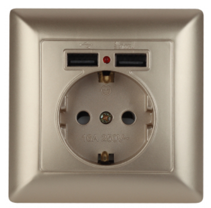ЭРА Intro Solo  Шампань  Розетка P+E Schuko со шторками 16А-250В + 2хUSB, скрытая установка  4-410-04