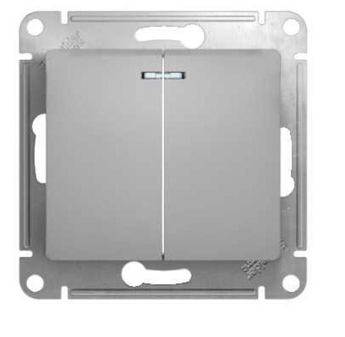 Schneider Electric Glossa Алюминий Выключатель 2-клавишный с подсветкой, схема 5а, механизм IP20 скрытая установка GSL000353