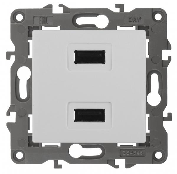 ЭРА  Elegance  Белый  Устройство зарядное USB, 230В/5В-2100мА, IP20  14-4110-01