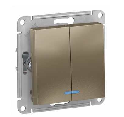 Schneider Electric AtlasDesign Шампань  Выключатель 2-клавишный с подсветкой схема 5а, 10АХ, механизм ATN000553