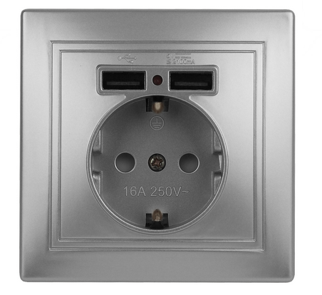 ЭРА  Intro Plano  Алюминий  Розетка+USB, IP20, скрытая установка  1-410-03 Б0043249