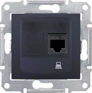Schneider Electric Sedna Графит Розетка механизм компьютерная 1-местная RJ45 категория 6, неэкранированная UTP с пружинными зажимами IP20 скрытая установка SDN4700170