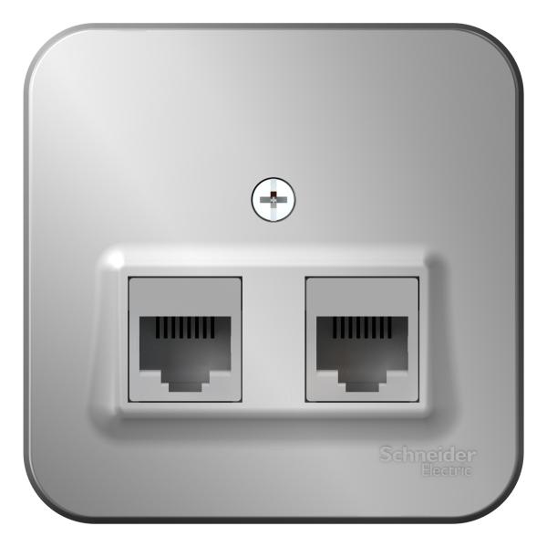 Schneider Electric  BLANCA  Алюмин.  Розетка 2-местная: компьютерная RJ45, категория 5E + телефонная RJ11, изолирующая пластина открытая установка BLNIA045113