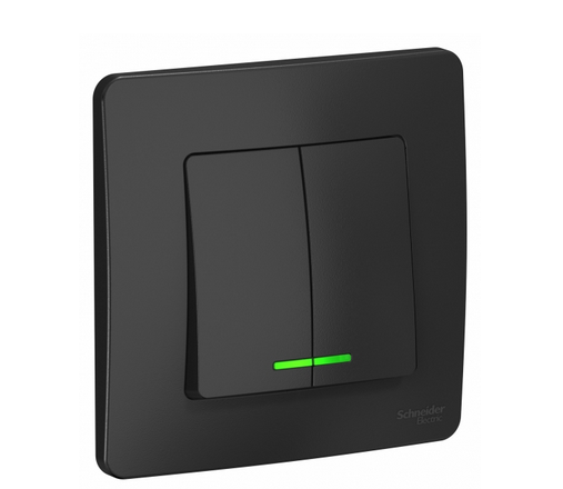 Schneider Electric  BLANCA  Антрацит  Выключатель 2-клавишный (cхема5) с подсветкой, 10А, 250B, скрытая установка  BLNVS010516